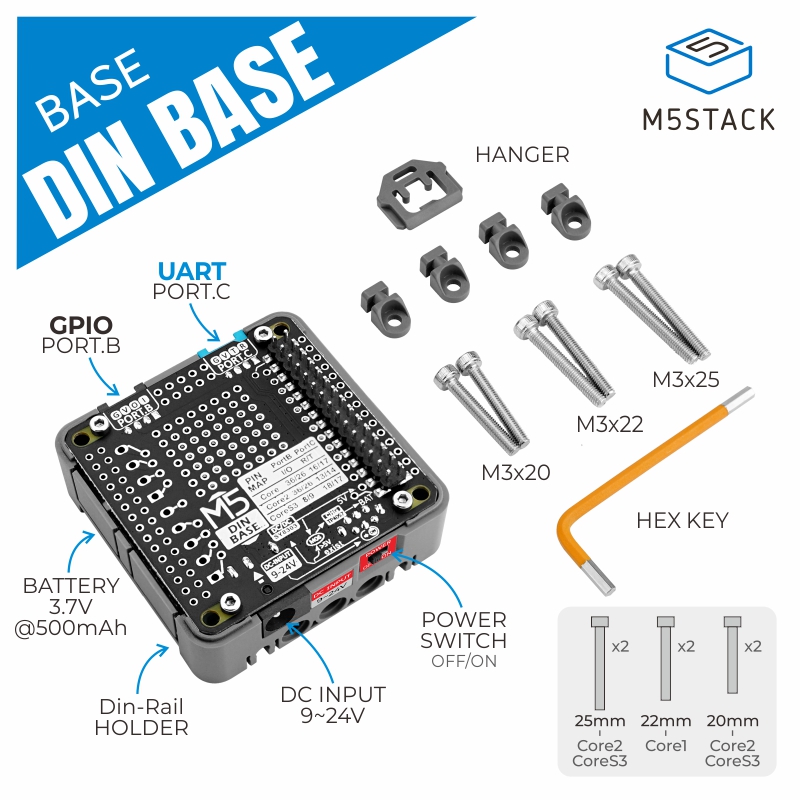 M5Stack Core2 - Официальная база Din M5Stack с аккумулятором
